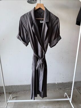 Club Monaco Silky Trench Wrap Shirt Dress with Tie Waist